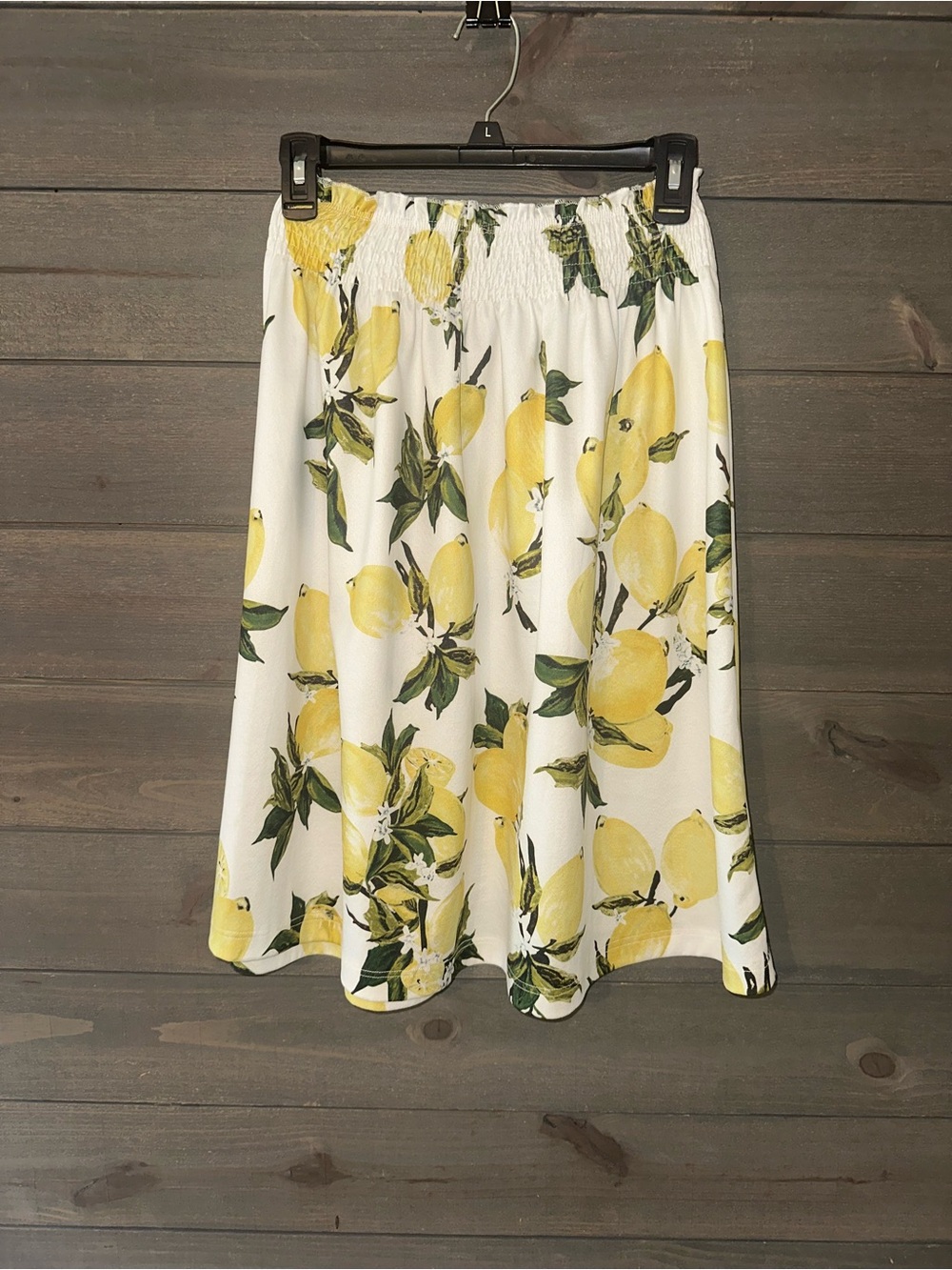 Two piece Strapless Lemon Print Smocked Midi Skirt and Top